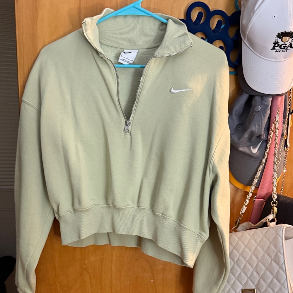Nike Women's Light Green Half-Zip Cropped Sweatshirt